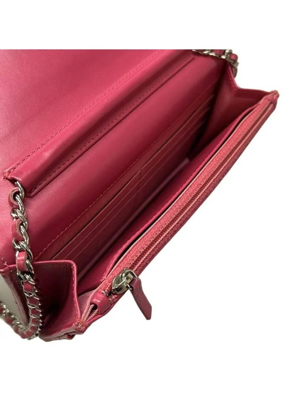 Chanel Wallet Quilted Pink Chain Silver Leather Shoulder